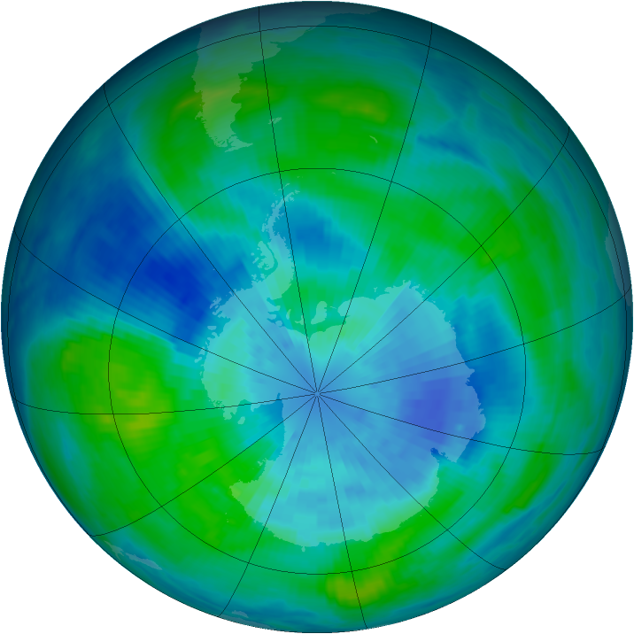 Antarctic ozone map for 22 March 1985